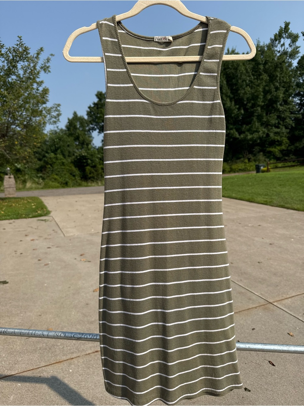 Heart Hips Olive Green & White Striped Tank Dress